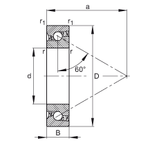 推力角接觸球軸承 7602020-2RS-TVP, 單向，接觸角 a = 60°，限制公差，兩側(cè)唇密封