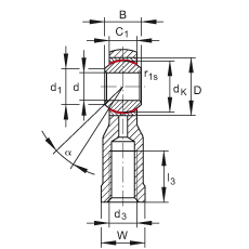 桿端軸承 GIKSR22-PS, 根據(jù) DIN ISO 12 240-4 標準，特種鋼材料，帶右旋內(nèi)螺紋，免維護