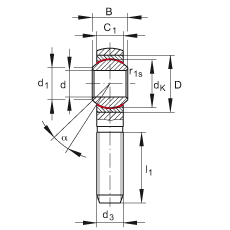 桿端軸承 GAKSR18-PS, 根據(jù) DIN ISO 12 240-4 標(biāo)準(zhǔn)，特種鋼材料，帶右旋外螺紋，免維護(hù)