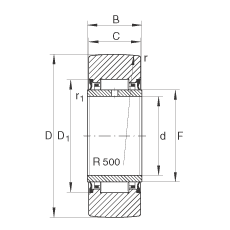支撐型滾輪 NA2202-2RSR, 無軸向引導(dǎo)，兩側(cè)唇密封