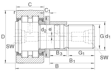 螺栓型滾輪 PWKRE40-2RS, 軸向引導(dǎo)，滿(mǎn)裝圓柱滾子，帶偏心擋圈，兩側(cè)唇密封