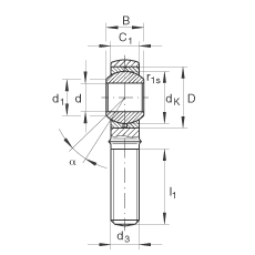 桿端軸承 GAKR25-PB, 根據(jù) DIN ISO 12 240-4 標(biāo)準(zhǔn)，帶右旋外螺紋，需維護(hù)