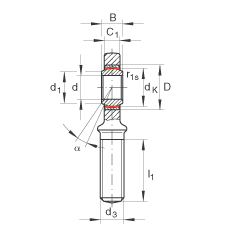 桿端軸承 GAL70-UK-2RS, 根據(jù) DIN ISO 12 240-4 標(biāo)準(zhǔn)，帶左旋外螺紋，免維護(hù)，兩側(cè)唇密封