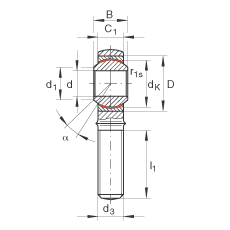 桿端軸承 GAKR10-PW, 根據(jù) DIN ISO 12 240-4 標(biāo)準(zhǔn)，帶右旋外螺紋，需維護