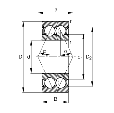角接觸球軸承 30/8-B-2Z-TVH, 雙列，雙側(cè)間隙密封，接觸角 α = 25°