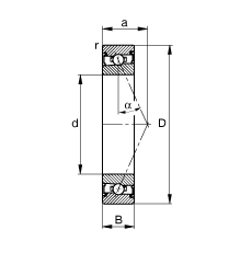 主軸軸承 HSS71919-E-T-P4S, 調(diào)節(jié)，成對(duì)安裝，接觸角 α = 25°，兩側(cè)唇密封，非接觸，限制公差
