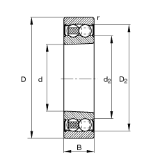 自調(diào)心球軸承 2206-K-2RS-TVH-C3, 根據(jù) DIN 630 標準的主要尺寸, 錐孔，錐度 1:12，兩側(cè)唇密封