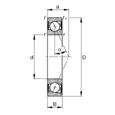主軸軸承 B71921-E-2RSD-T-P4S, 調(diào)節(jié)，成對安裝，接觸角 α = 25°，兩側(cè)唇密封，非接觸，限制公差