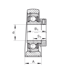直立式軸承座單元 PAK30, 鑄鐵軸承座，外球面球軸承，根據(jù) ABMA 15 - 1991, ABMA 14 - 1991, ISO3228 帶有偏心緊定環(huán)