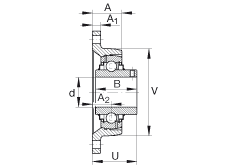 軸承座單元 RCJTY1-1/8, 對(duì)角法蘭軸承座單元，鑄鐵，根據(jù) ABMA 15 - 1991, ABMA 14 - 1991, ISO3228 內(nèi)圈帶有平頭螺栓，R型密封，英制